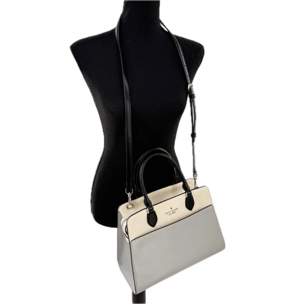 Kate Spade Madison Colorblock Saffiano Medium Satchel Bag Cream/Plat. Gray/Black